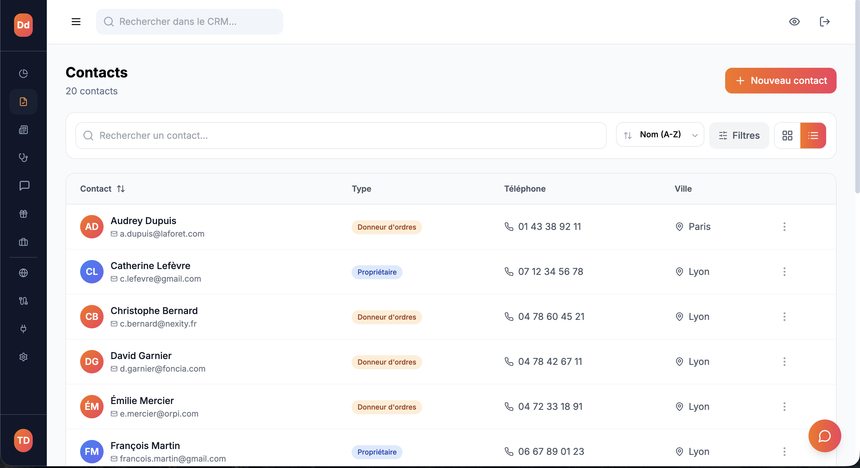 Capture d'écran — CRM & Gestion des contacts