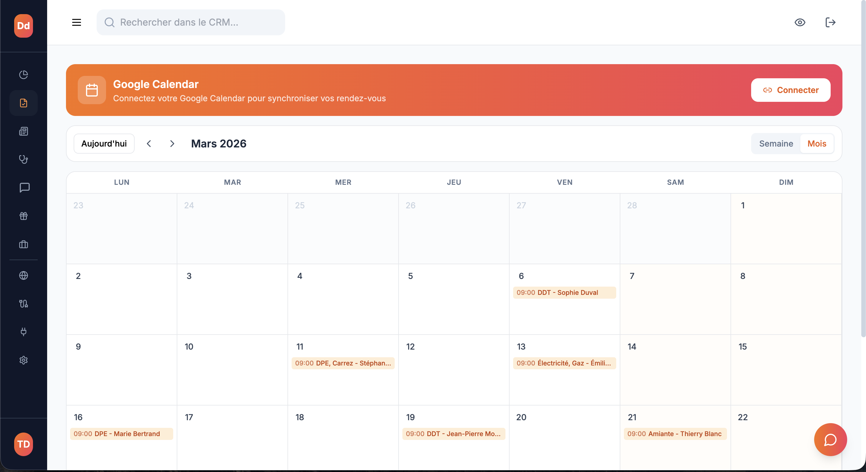 Capture d'écran — Planning & Calendrier